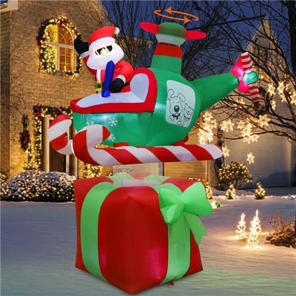 Christmas Inflatable 6FT Inflatable Xmas Santa Claus with Helicopter on Gift Box - Picture 4 of 6